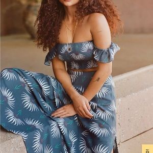 NWT Lulus Trancoso Dusty Blue Floral Print Two-Piece Maxi Dress - XS